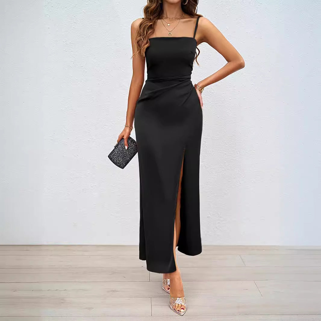 Temperament Sexy Sleeveless Split Sheath Solid Color Dress