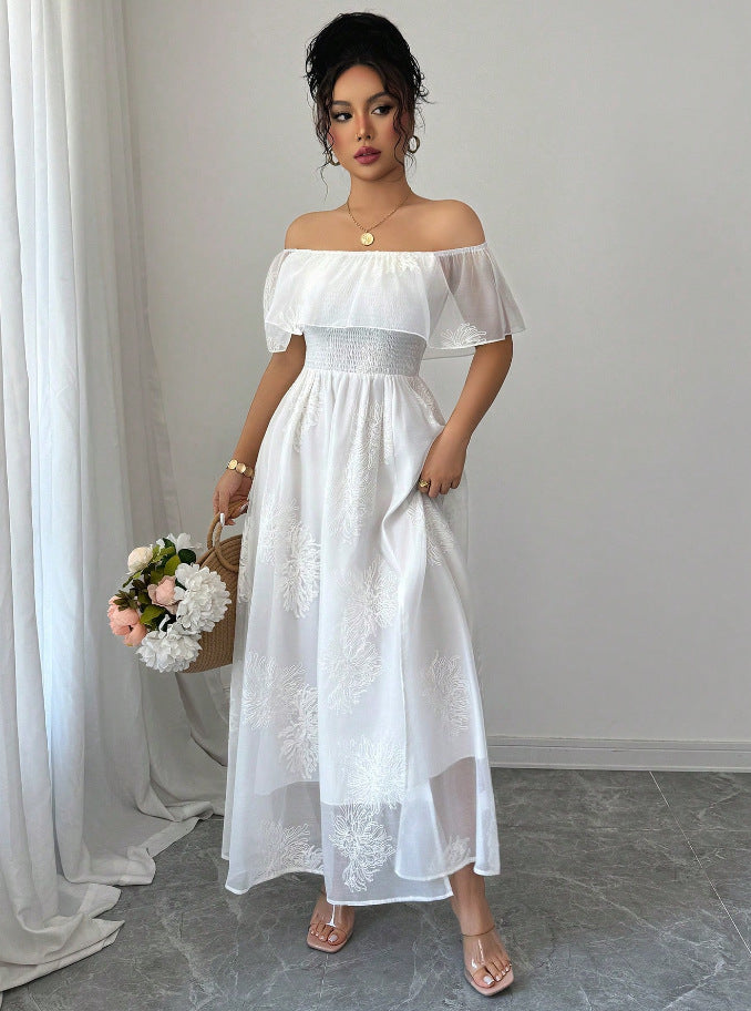 Resort-style French Ruffled Off-shoulder Womens Dress