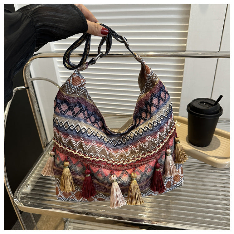 Simple Shoulder Retro Ethnic Style Large Capacity Crossbody Tote Bag