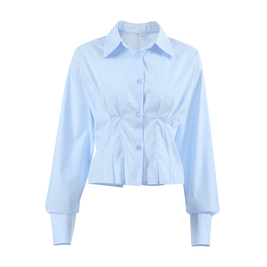 Women's Solid Color Waist-Cinching Elegant Shirt