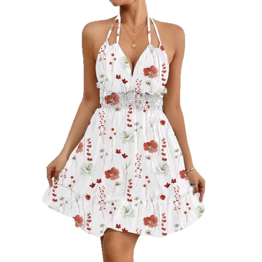 European And American Women Printed Sexy Halter Spaghetti Straps Dress
