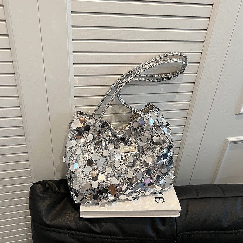 Large Sequin Personalized Woven Bag Shoulder Underarm Bag