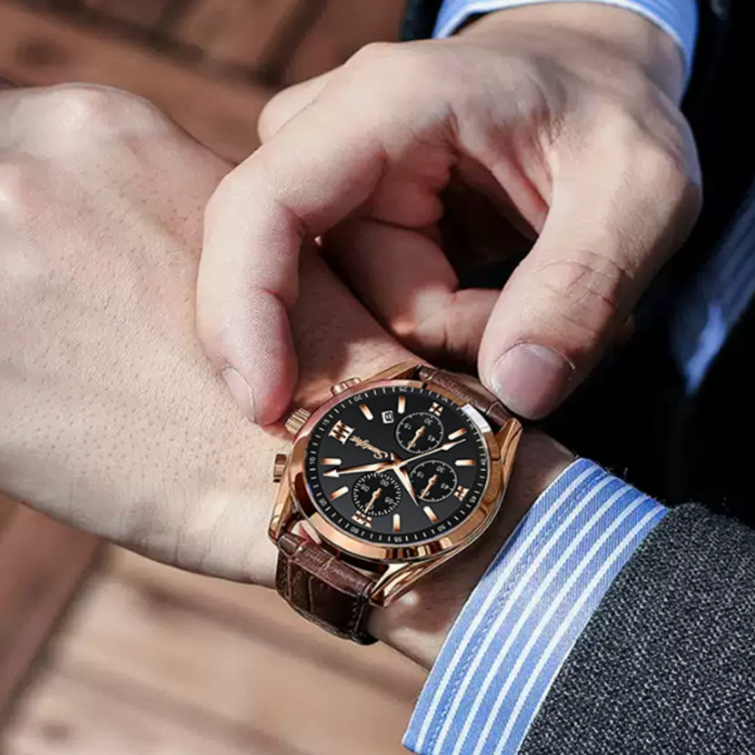 Business Casual Simple Fashion Leather Belt Round Men's Watch