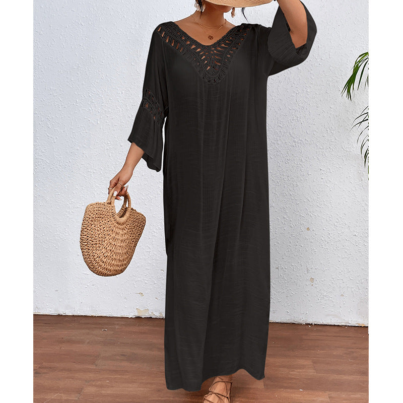 Hand Crocheting Stitching Colorful Ball Hollow Backless Loose Beach Overskirt