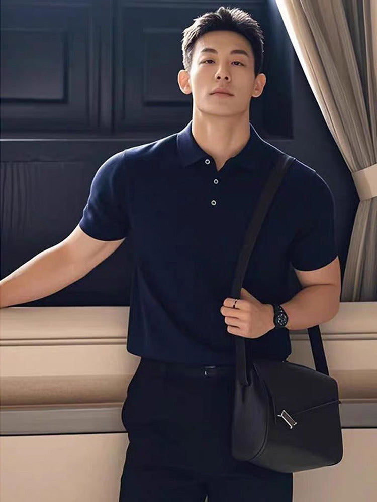 Men's Heavyweight Lapel Straight-shoulder T-shirt