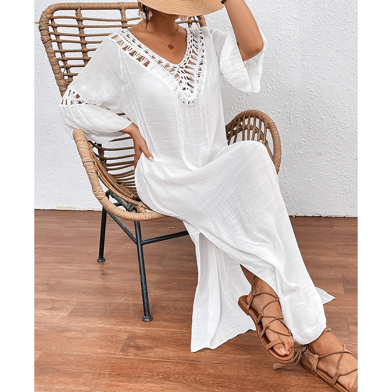 Hand Crocheting Stitching Colorful Ball Hollow Backless Loose Beach Overskirt