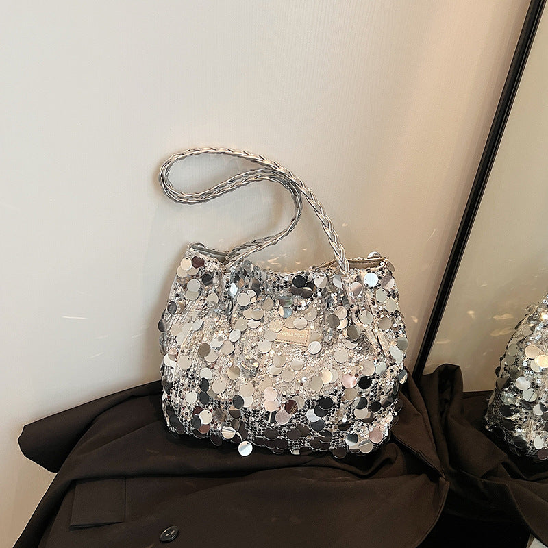 Large Sequin Personalized Woven Bag Shoulder Underarm Bag