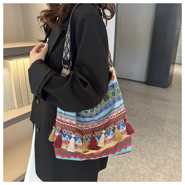 Simple Shoulder Retro Ethnic Style Large Capacity Crossbody Tote Bag