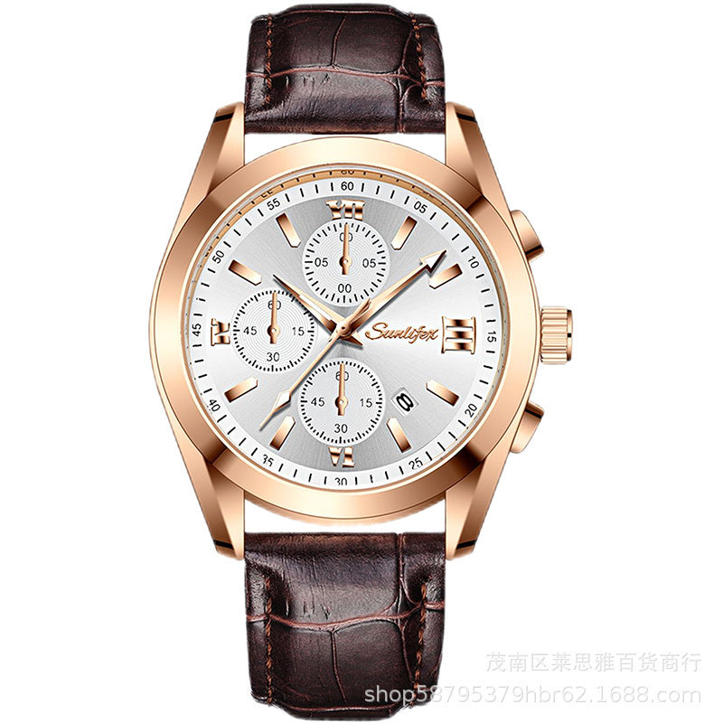 Business Casual Simple Fashion Leather Belt Round Men's Watch