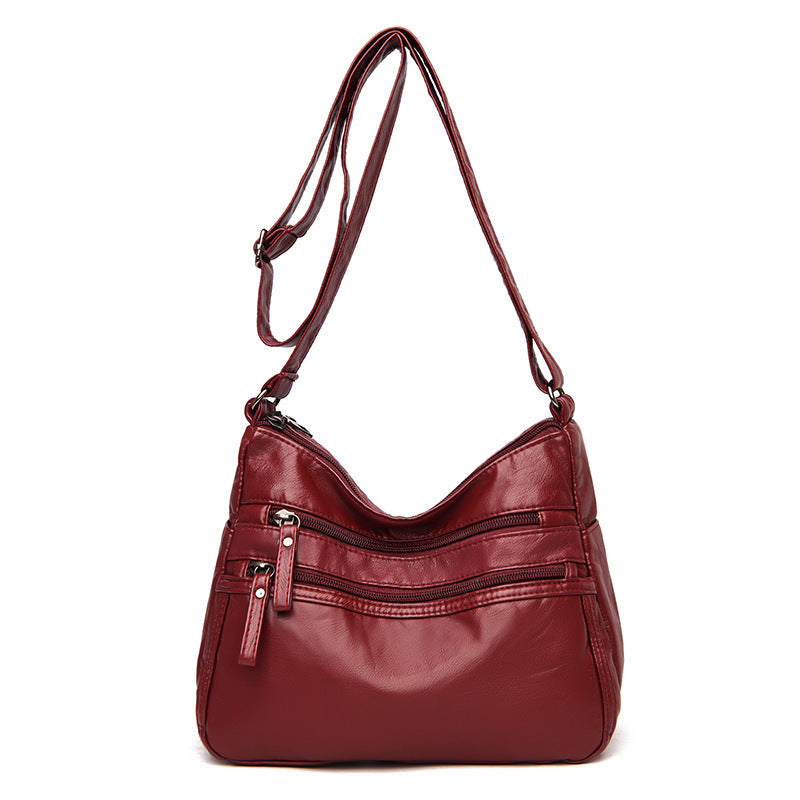Real Washed Leather Classic Solid Color Soft Leather Versatile Casual One-shoulder Crossbody Bag