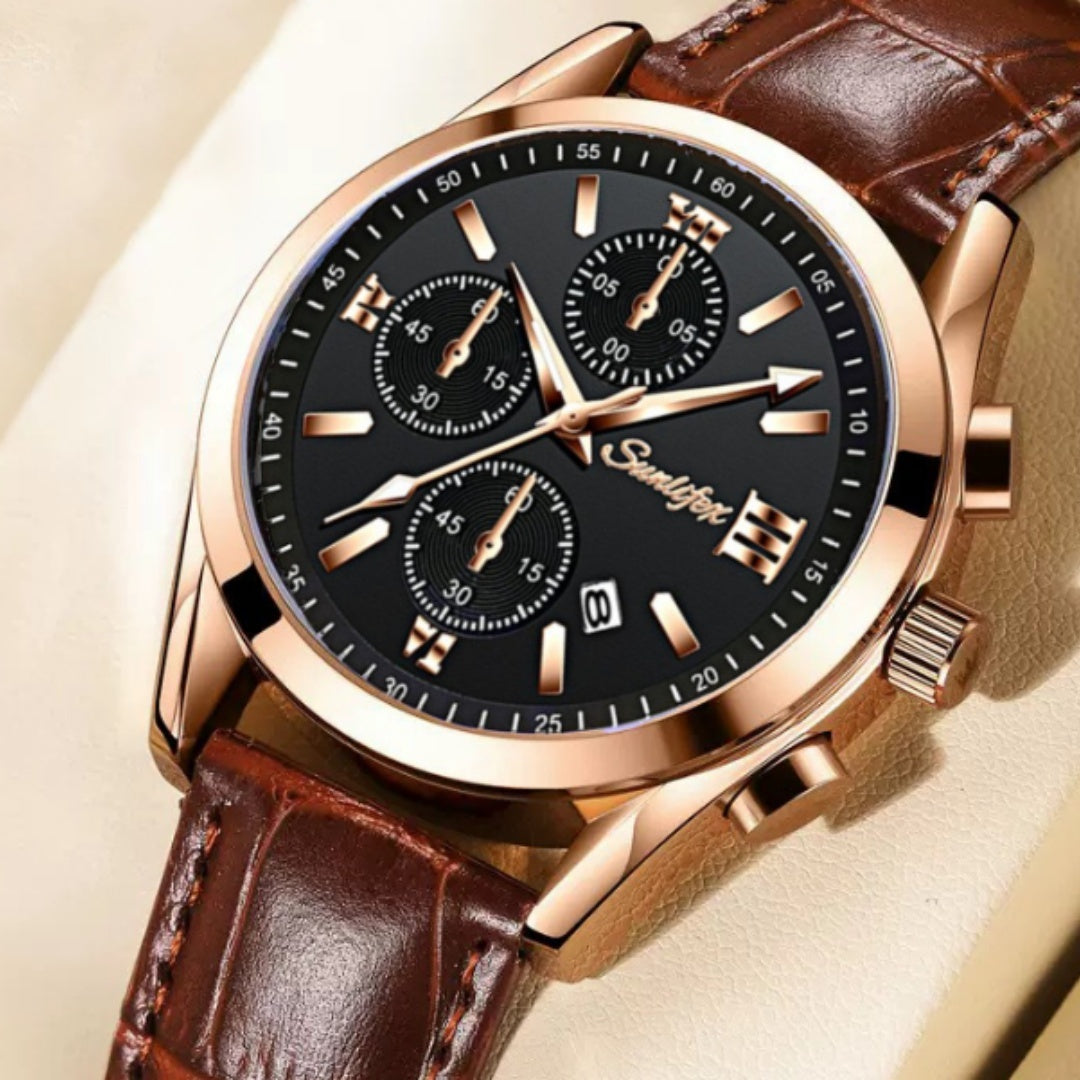 Business Casual Simple Fashion Leather Belt Round Men's Watch