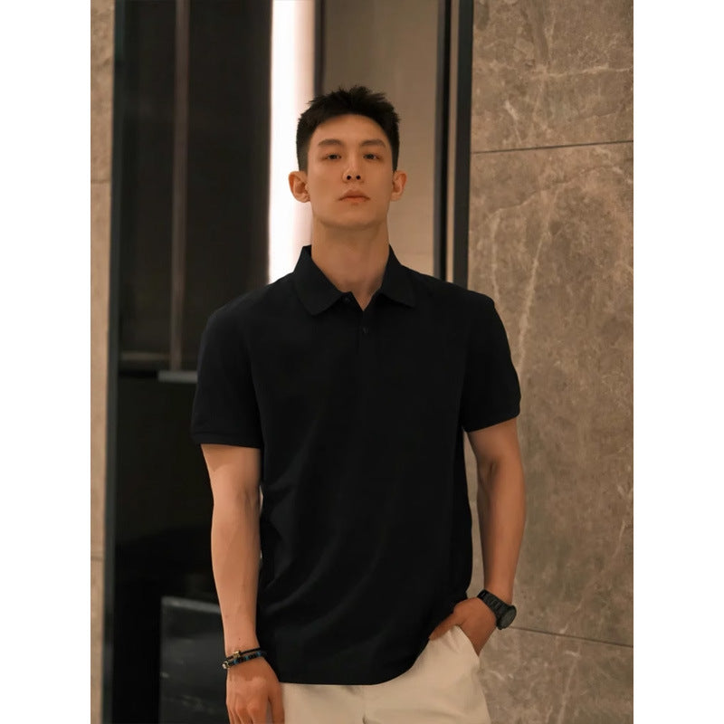 Men's Heavyweight Lapel Straight-shoulder T-shirt