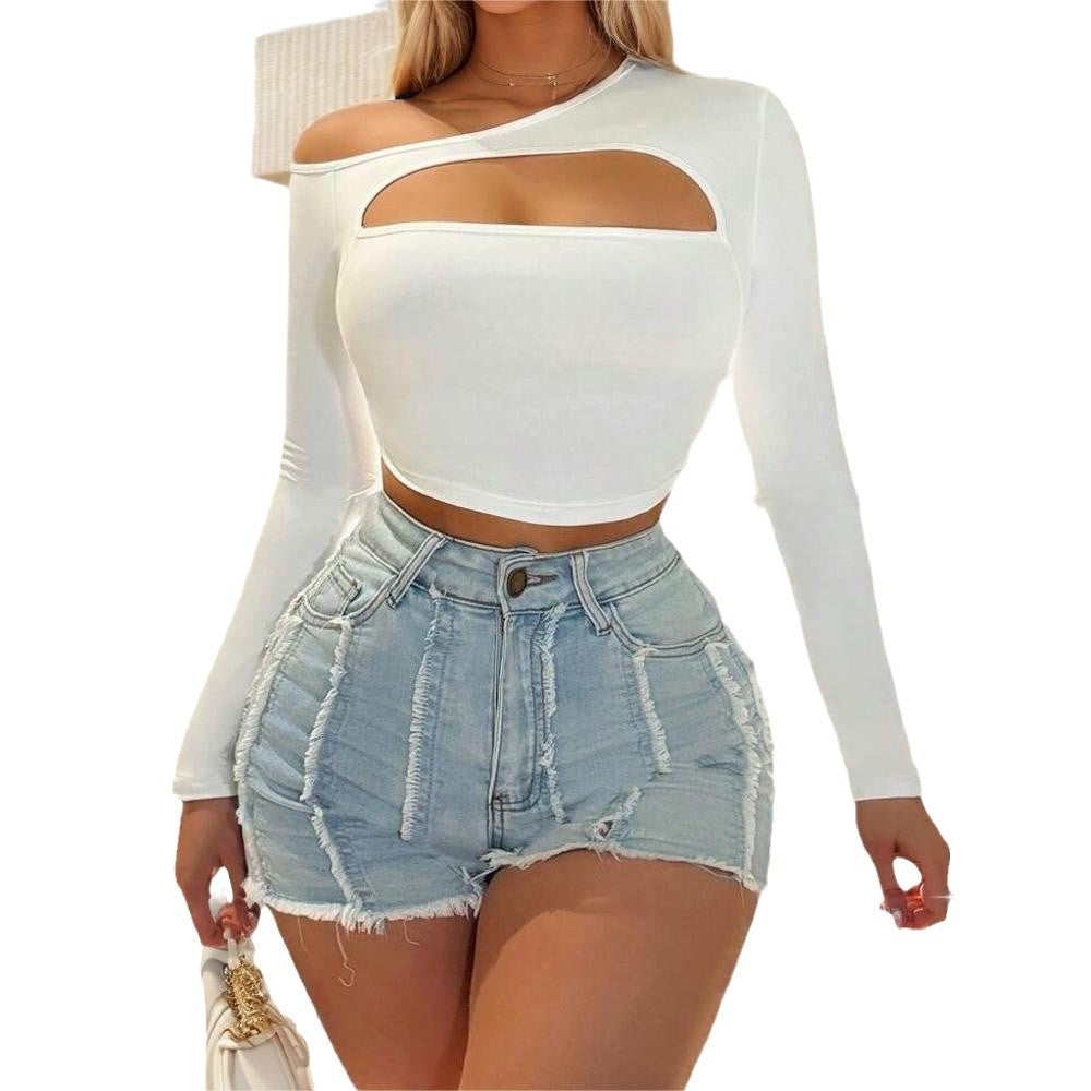 Simple Sexy T-shirt Fashionable Versatile Short Off-shoulder Top