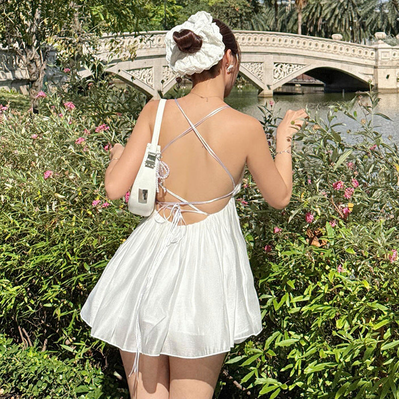 Elegant High-waisted V-neck Slip Dress With Strappy Back