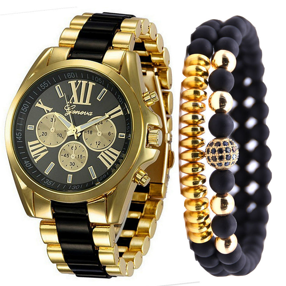 Fashion Simple Fake Three-eye Steel Belt Quartz Watch