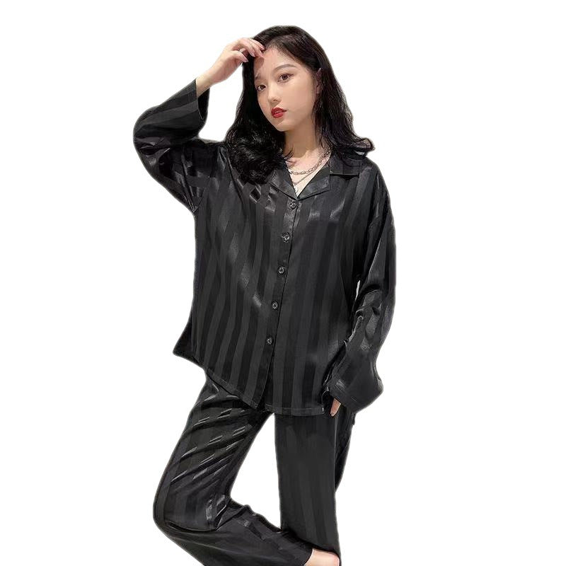 SpringAutumn Style Ice Silk Striped Jacquard Plus-size Homewear