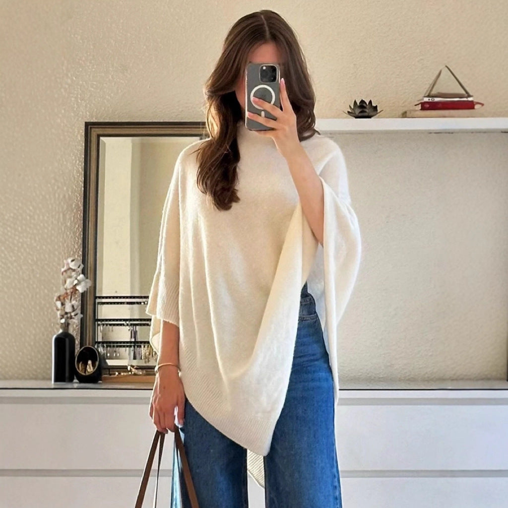 Fashionable Women's Cloak Large Shawl Turtleneck Sweater Coat