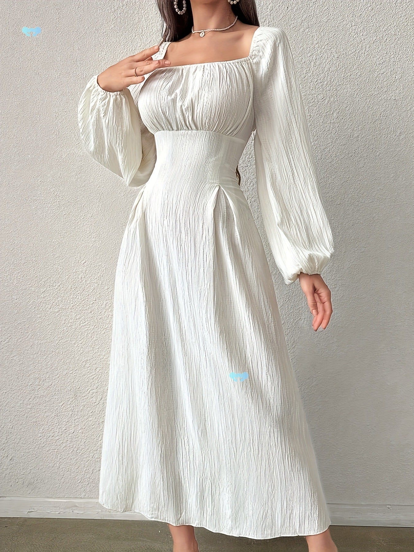 Stunning Textured Cross Tie Lantern Sleeve Midi Dress