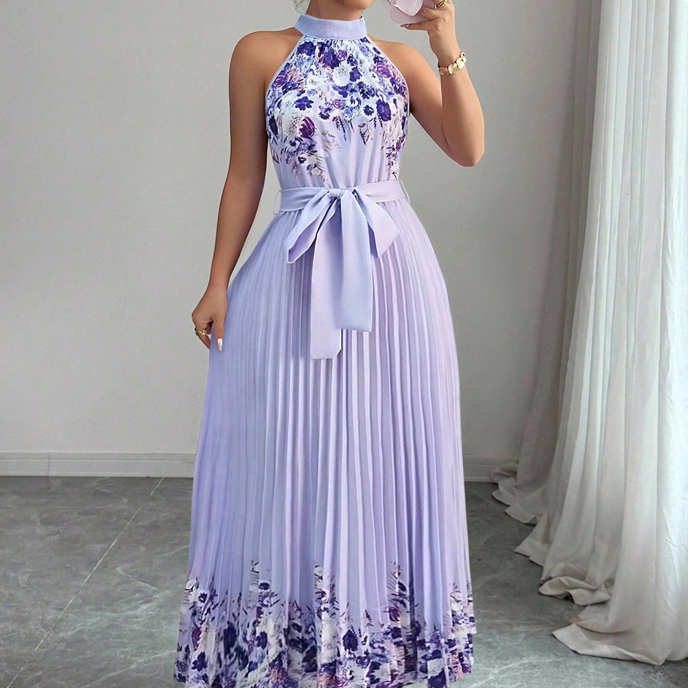 Women's Fashionable Printed Pleated Long Dress