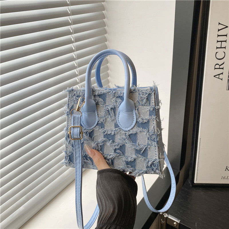 Fashionable And Minimalist Women's Single-shoulder Denim Plaid Crossbody Bag