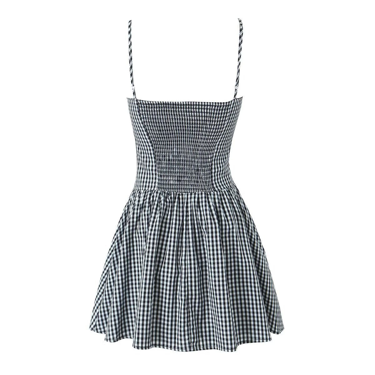 European And American Fashion Two-tone Plaid Button Decoration Sling Dress
