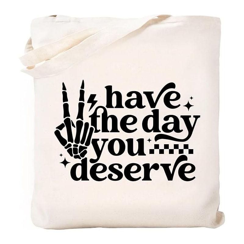 Halloween Design Printed White Canvas Hand Shopping Bag