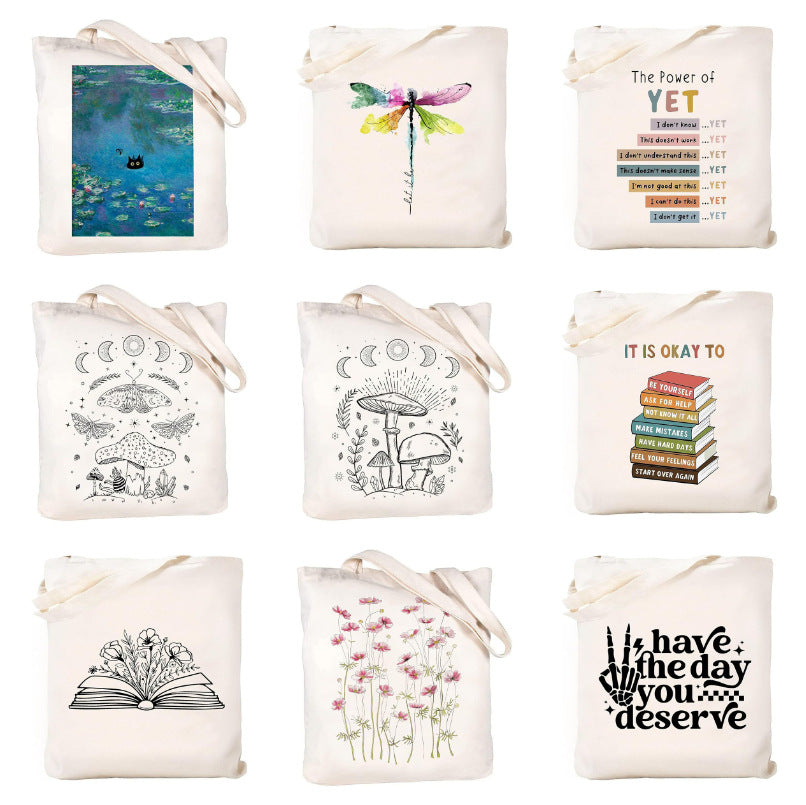 Halloween Design Printed White Canvas Hand Shopping Bag