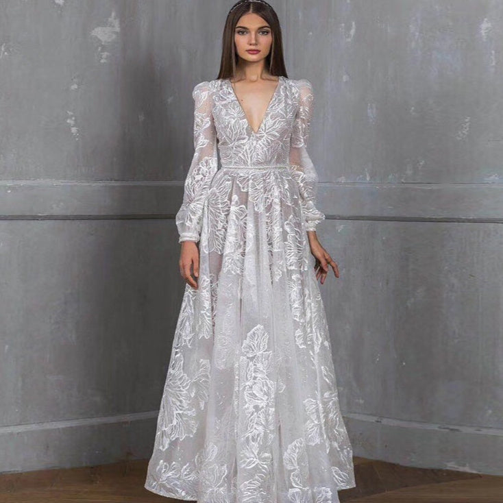 European And American Women's Clothing Beaded Dress Lace Embroidery