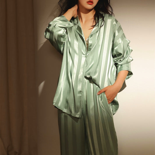 SpringAutumn Style Ice Silk Striped Jacquard Plus-size Homewear