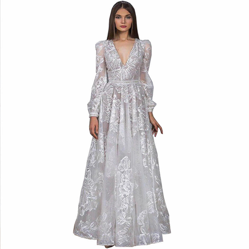 European And American Women's Clothing Beaded Dress Lace Embroidery