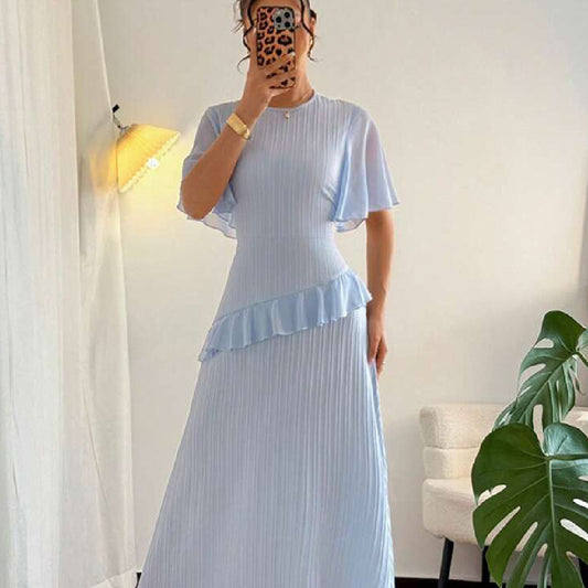 Women's Ruffle-Trimmed Round-Neck Casual Dress