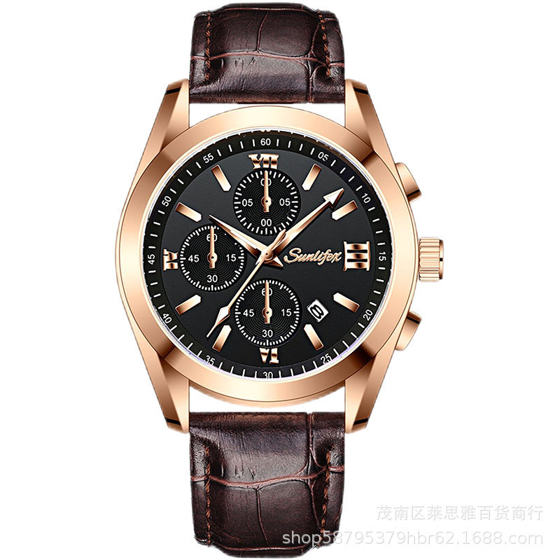 Business Casual Simple Fashion Leather Belt Round Men's Watch