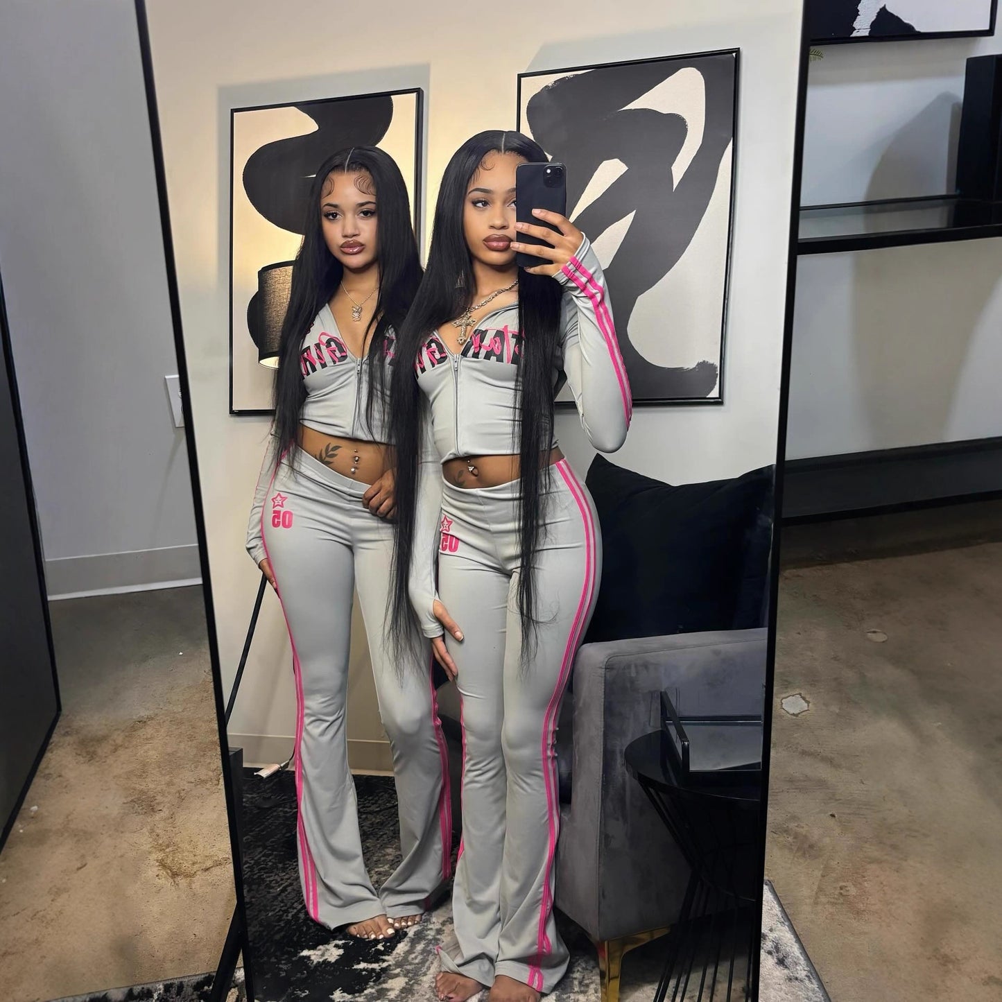 Women's Fashionable  Casual  Versatile  Color-blocked Retro-style Sporty Printed Top And Pants Set