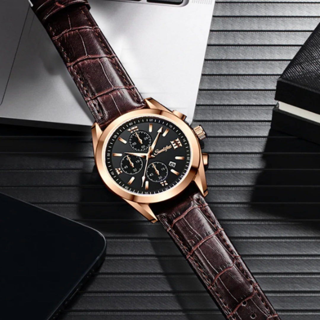 Business Casual Simple Fashion Leather Belt Round Men's Watch