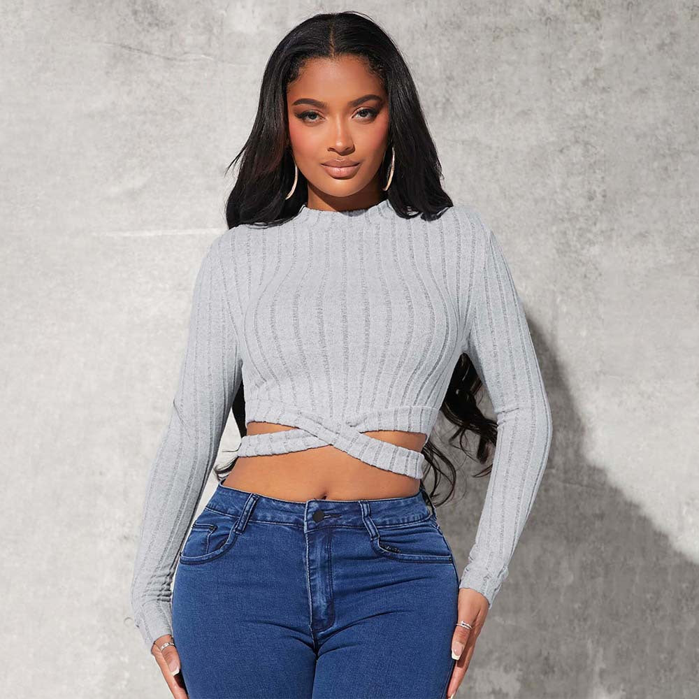 Women's Fashion Minimalist Style T-shirt Autumn And Winter Short Crop Top