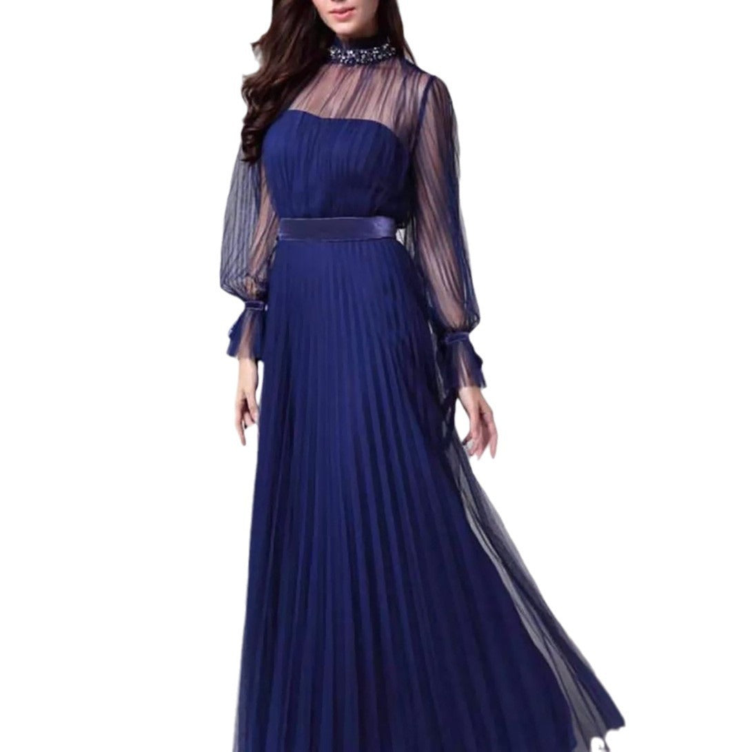 Dignified Generous Style Pleated See-through Dress