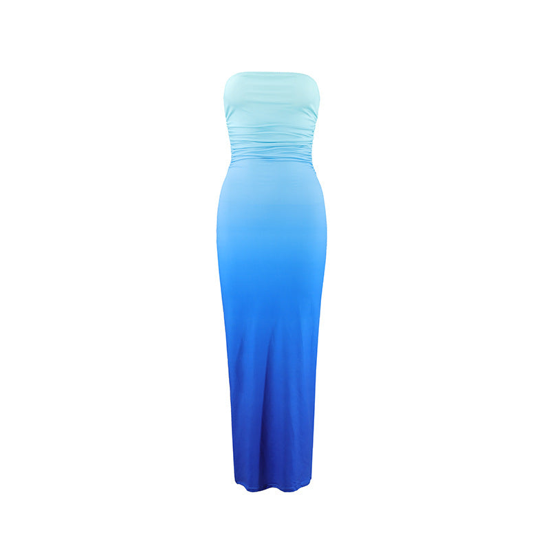 Summer Slim-fit Sexy Strapless Ombre Midi Dress