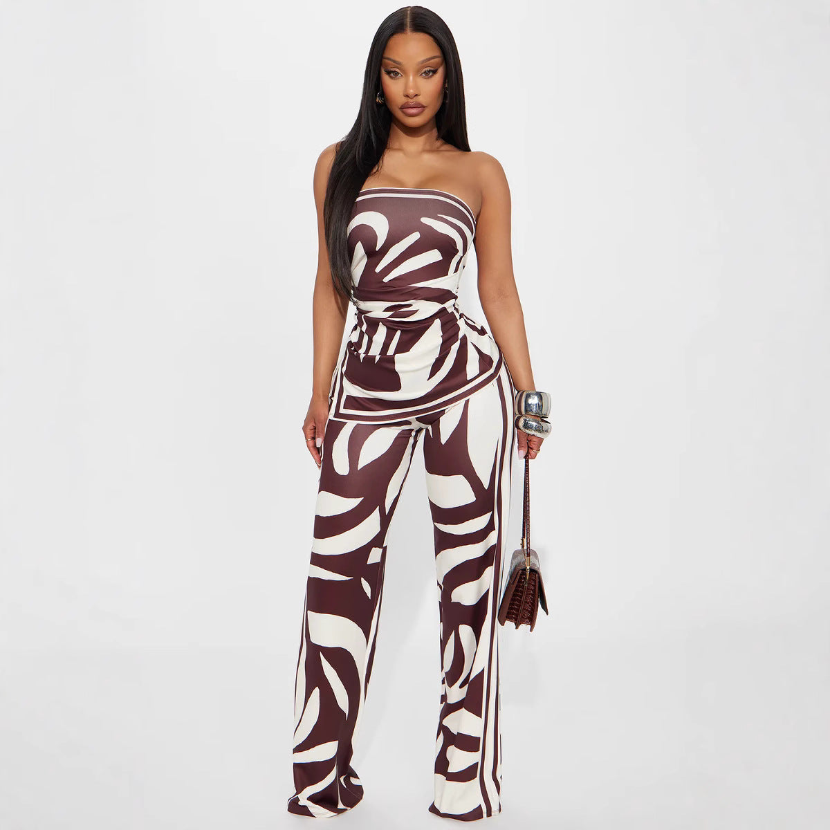 Sexy Split-front Bandeau Top With Tight Pants Set