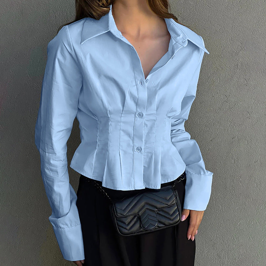 Women's Solid Color Waist-Cinching Elegant Shirt