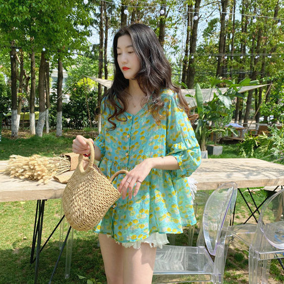 Doll-collar Top Summer New Arrival Loose-fit Vintage Puff-sleeve Blouse