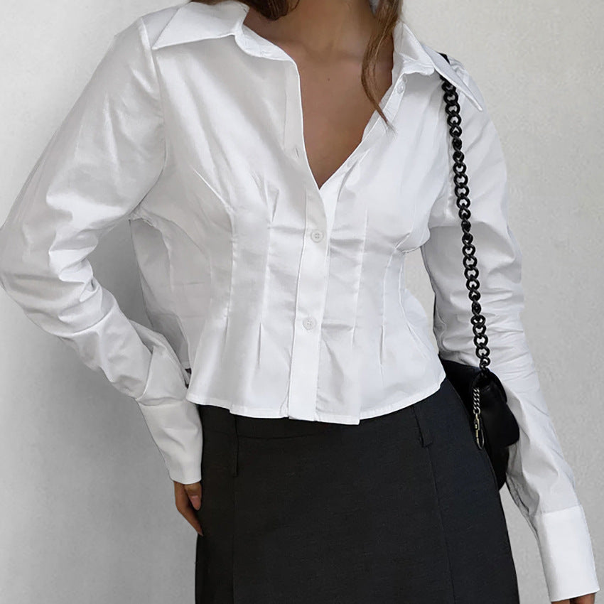 Women's Solid Color Waist-Cinching Elegant Shirt
