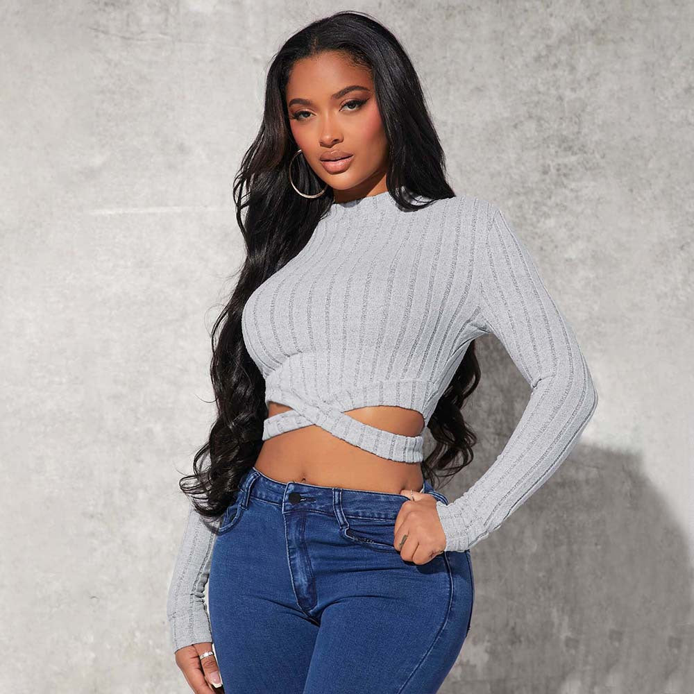 Women's Fashion Minimalist Style T-shirt Autumn And Winter Short Crop Top