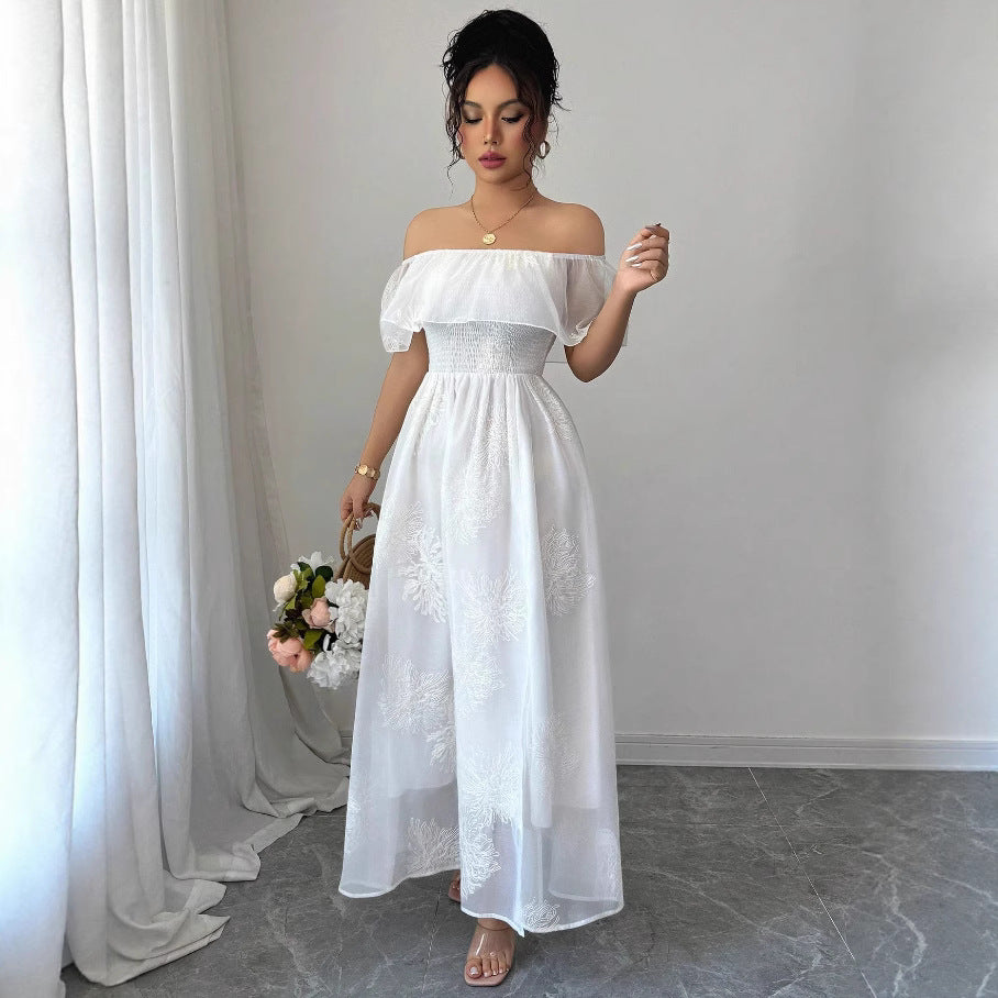Resort-style French Ruffled Off-shoulder Womens Dress