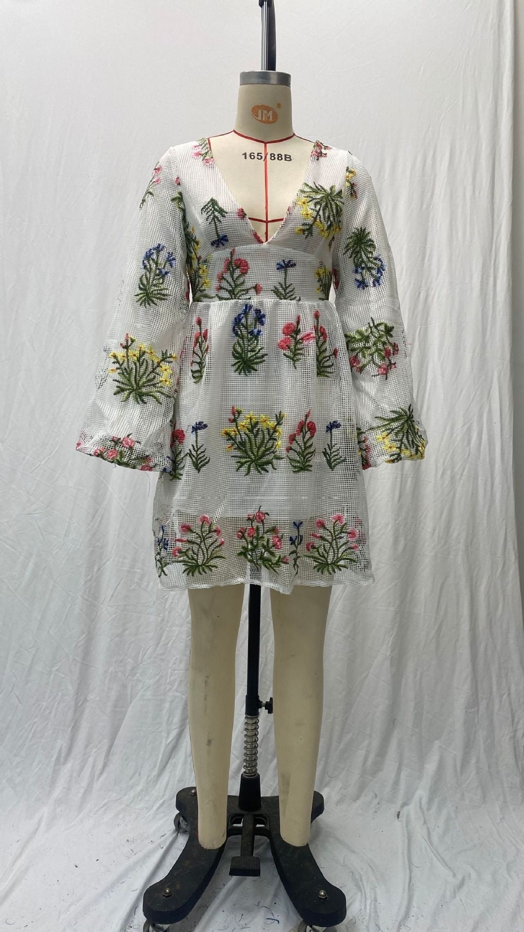 Women's Mesh Embroidery Design Lantern Sleeve Fairy Dress