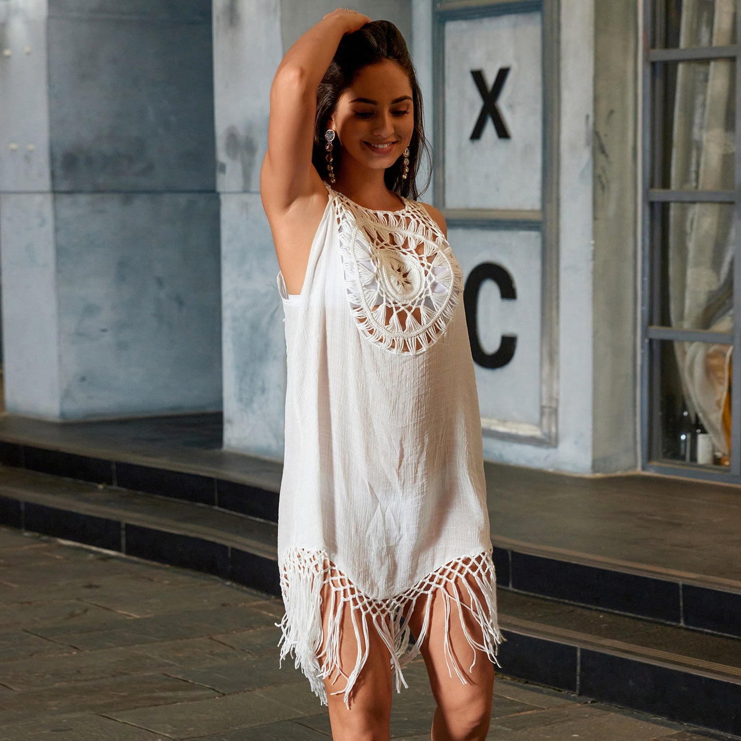 Knitted Hand-crocheted Floral Patchwork Women's Vest Dress