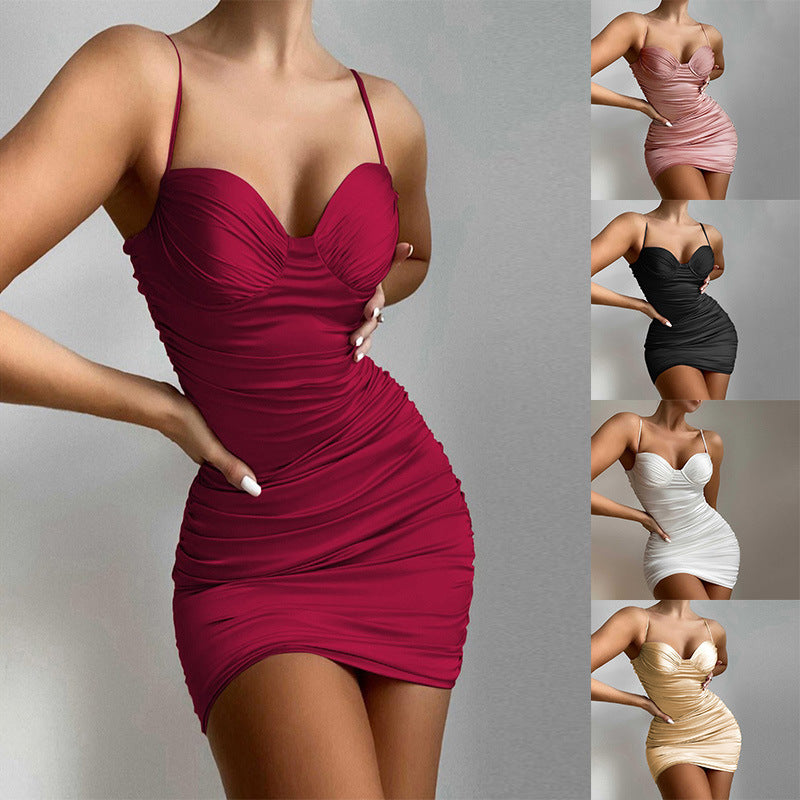 Women's Wrapped Chest Strap High Waist Backless Ruffle Hip Dress