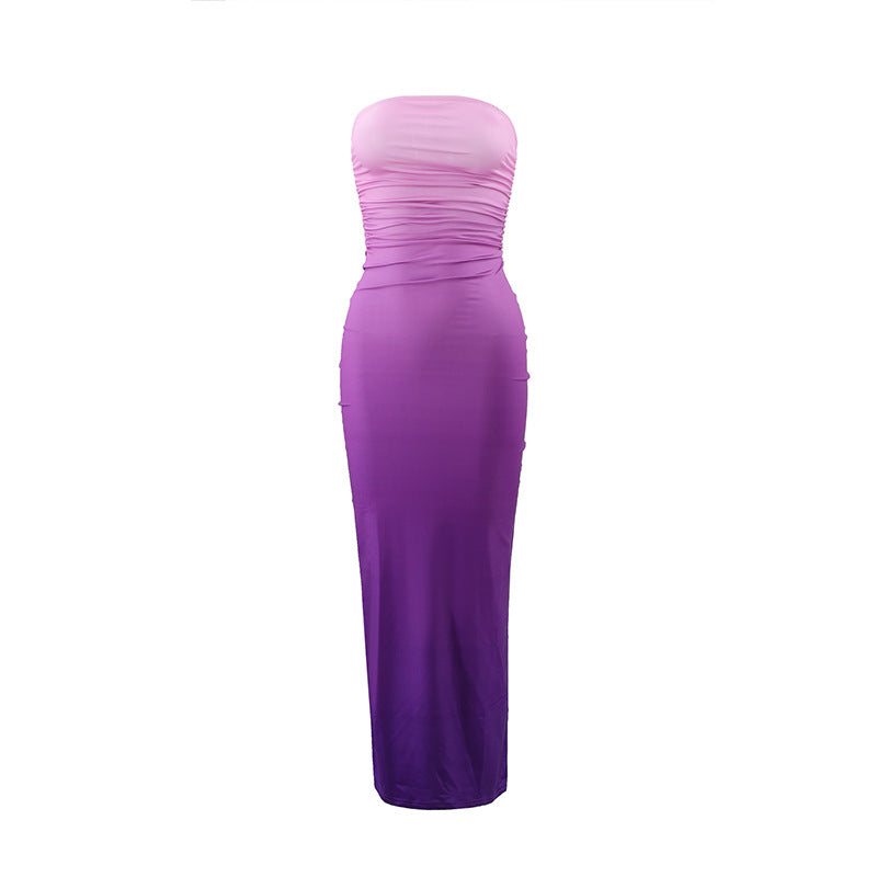 Summer Slim-fit Sexy Strapless Ombre Midi Dress