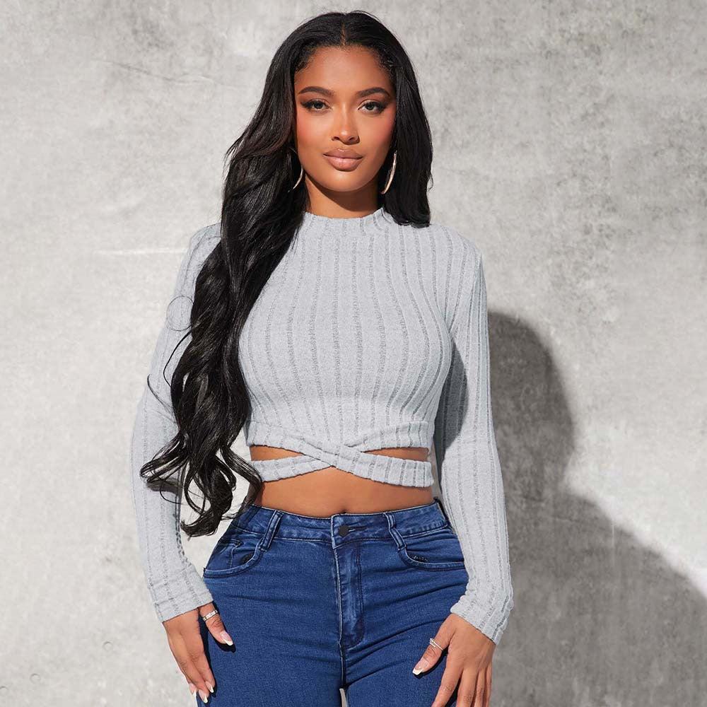 Women's Fashion Minimalist Style T-shirt Autumn And Winter Short Crop Top