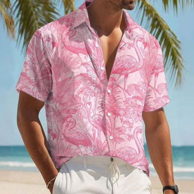 Men's Hawaiian Short-sleeved Casual Floral Buckle Tropical Shirt Summer