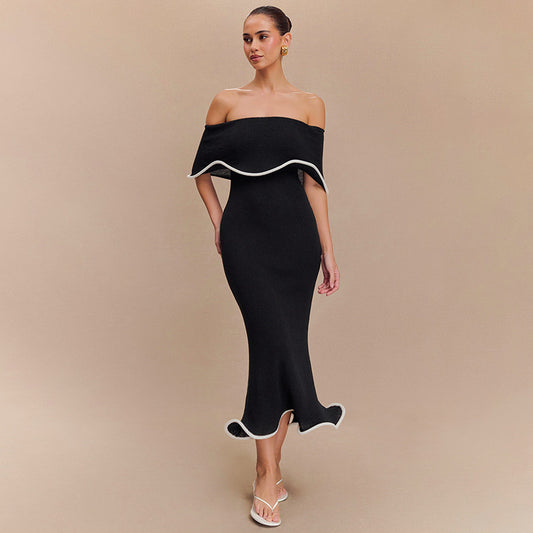 Contrast Color Waist Trimming Ruffles Tube Top Dress